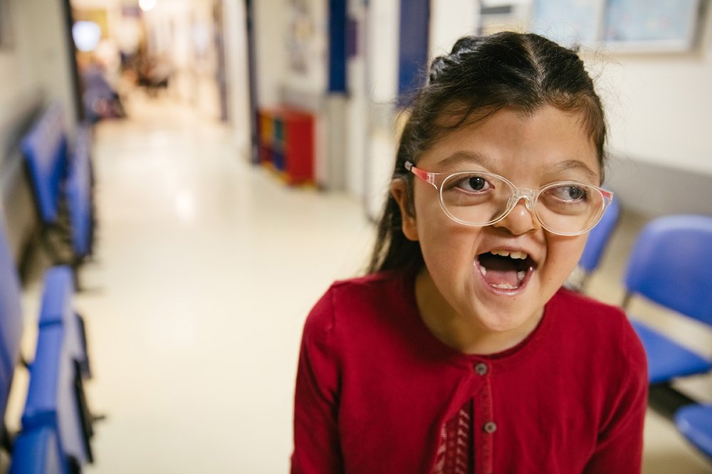A little girl on a hospital ward