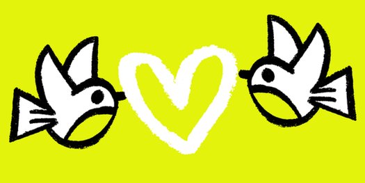 illustration of two birds, green background