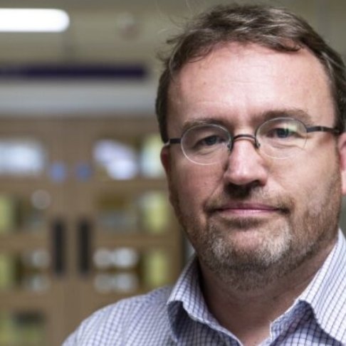 Headshot of Professor Darren Hargrave. He is standing in a hospital corridor and looking to camera.