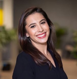 A woman smiling