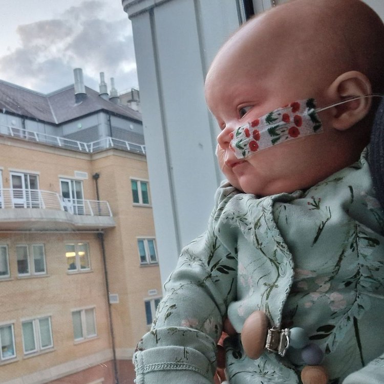 Maya looking through window of GOSH room