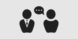 A vector image of a person talking to someone in uniform
