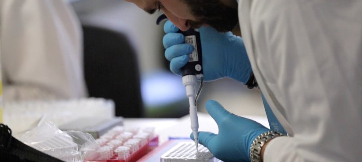 Researcher working in lab