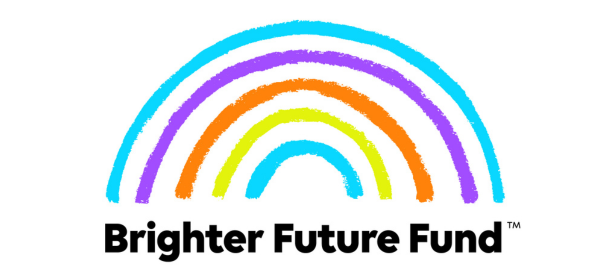 A rainbow on a white background. Underneath the rainbow the text reads Brighter Future Fund. The rainbow is in the style of a child's drawing.